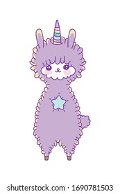 llama unicorn cartoon design, Kawaii expression cute character funny and emoticon theme Vector illustration