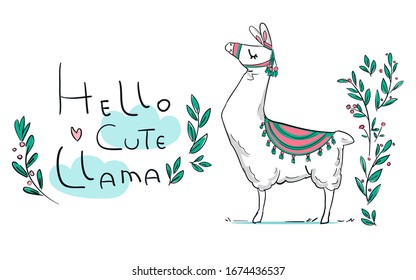 Llama vector illustration. Print design for t-shirt. Vector illustration.