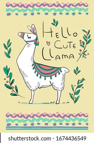 Llama vector illustration. Print design for t-shirt. Vector illustration.