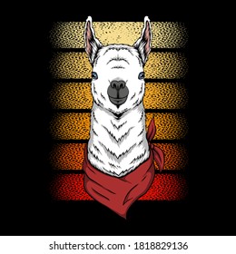 Llama wear bandana retro vector illustration for your company or brand