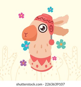 llama wearing wool hat head