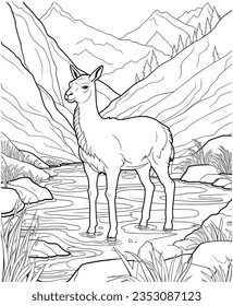 Llama Were Drinking Water from the river coloring page