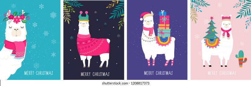 Llama Winter Illustration, Cute Design For Nursery, Poster, Merry Christmas, Birthday Greeting Card
