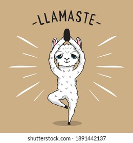 Caricatura de yoga Llamaste Alpaca Vrikshasana Pose Tree