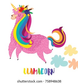 Llamacorn - graciosa ilustración vectorial de caricatura.