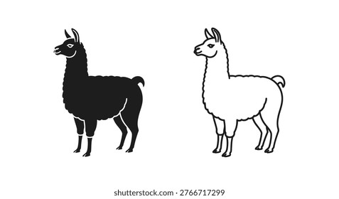 Llamas Comparison: Black vs White Camelids Guide Vector