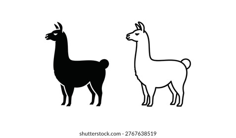Llamas Comparison Black vs White Camelid Animals Vector