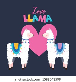 llamas couple design with heart. vector illustration