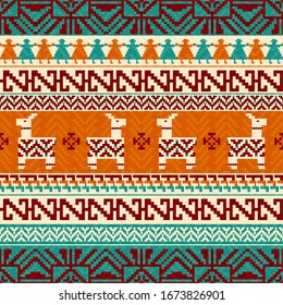 LLamas and geometric pattern seamless background