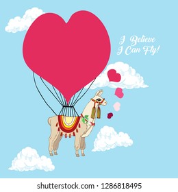 Llamas with pink heart. Hand drawn animals sketches. Vector Illustration