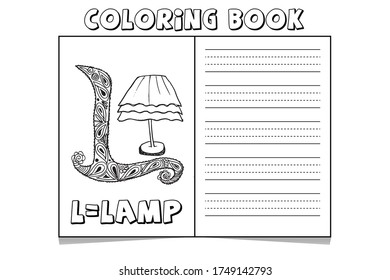 L=Lamp coloring pages.alphabet coloring pages for adults. A to Z coloring book for kids . alphabet latter with art work coloring pages .