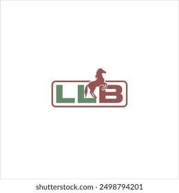 Logotipo de las iniciales LLB con caballo verde y marrón