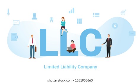 llc concept with big word or text and team people with modern flat style - vector