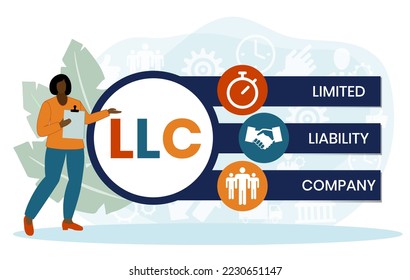 LLC - Limited liability company acronym. business concept background. vector illustration concept with keywords and icons. lettering illustration with icons for web banner, flyer, landing page