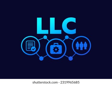 LLC, Limited Liability Company vector design on dark