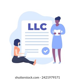 LLC, Limited Liability Company vector illustration with people