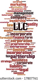 LLC word cloud concept. Collage made of words about LLC. Vector illustration 