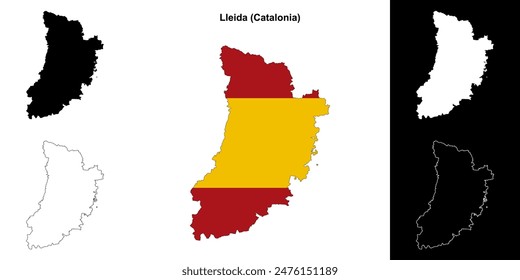 Lleida province outline map set