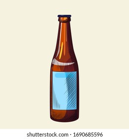 Llight beer bottle isolated on light background. Hand drawn beer bottle template. Vintage engraved style. For pub menu, cards, posters, prints, packaging. Vector vintage illustration