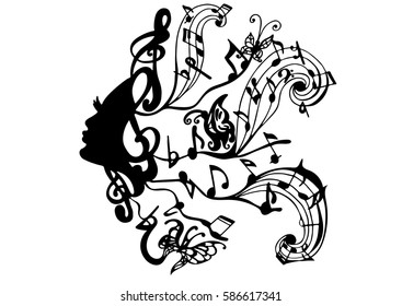Llight music in my head.Vector illustration. Abstract notes.