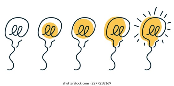 Llightbulb animation steps isolated set. Vector graphic design illustration