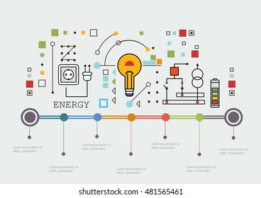 Lline flat design concept of Energy and Power Generation. Infographic template.