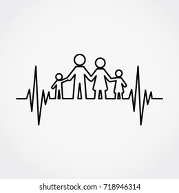 Lline of the pulse with the family vector illustration.