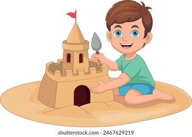 Llittle boy making sand castle