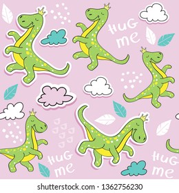 Llittle dinosaur on a pink background seamless pattern