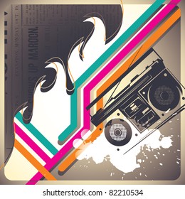 lliustrated artistic background with retro objects. Vector illustration.