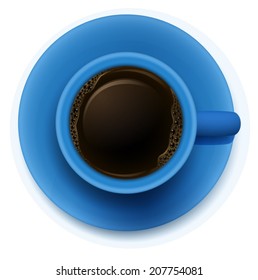 lllustration of a blue cup with coffee on a white background