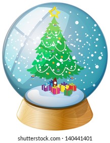 Vorführung einer Kristallkugel mit einem Weihnachtsbaum auf weißem Hintergrund