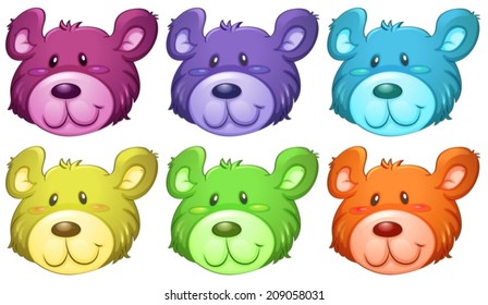 lllustration of the cute bear heads on a white background