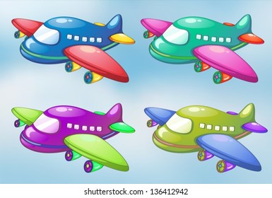 lllustration of the four toy planes in the sky