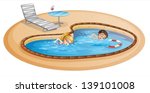 lllustration of a girl and a boy swimming at the pool on a white background