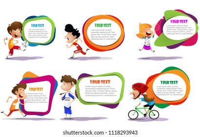 lllustration of the kids engaging in different sports activities such as football, running, roller skates, tennis, bicycle, badminton. Vector