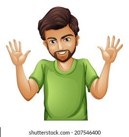 lllustration of a man wearing a green tshirt on a white background