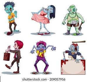 lllustration of the scary zombies on a white background