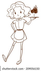 lllustration of a simple sketch of a waitress on a white background