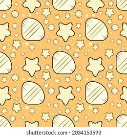 lllustration stars Seashell seamless pattern with orange background