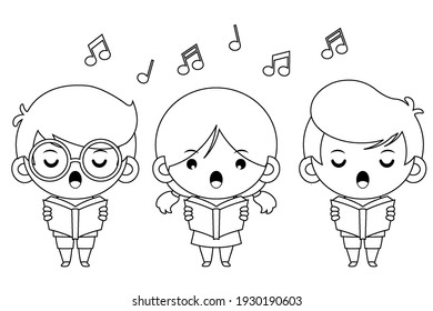 lllustration vector graphic of Group of children singing in a choir. Good to use for children coloring book.