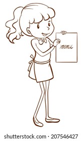 lllustration of a waitress holding the menu on a white background