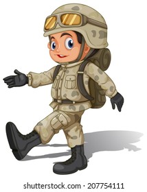 lllustration of a young smiling soldier on a white background