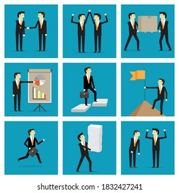 lllustrations businessman in working action, Vector illustration in flat style