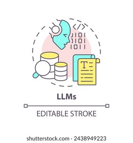 LLM artificial intelligence multi color concept icon. Content generation, chatbot. Round shape line illustration. Abstract idea. Graphic design. Easy to use infographic, presentation