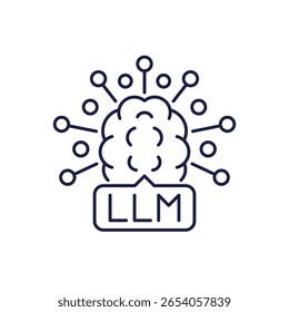 Icono de LLM, modelo de lenguaje Grande y diseño de línea de tecnología de inteligencia artificial
