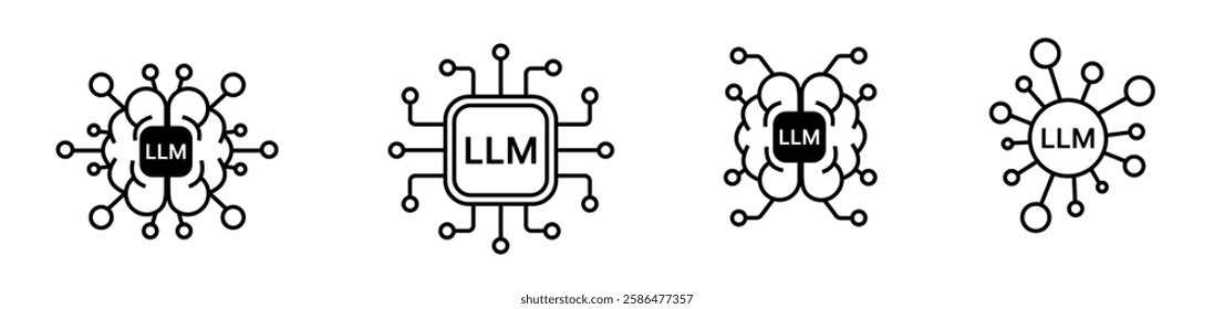 LLM large language model icon with neural networks in line art style. Perfect for AI, machine learning, and technology applications on websites and apps. Vector illustration.