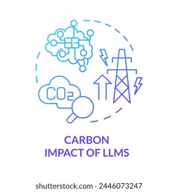 Icono de concepto de gradiente azul de impacto de carbono LLMs. Impacto ambiental de la inteligencia artificial. Ilustración de línea de forma redonda. Abstractas idea. Diseño gráfico. Fácil de usar en infografía, presentación