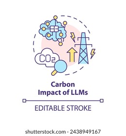 LLMs carbon impact multi color concept icon. Artificial intelligence environmental impact. Round shape line illustration. Abstract idea. Graphic design. Easy to use in infographic, presentation