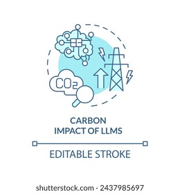 LLMs carbon impact soft blue concept icon. Artificial intelligence environmental impact. Round shape line illustration. Abstract idea. Graphic design. Easy to use in infographic, presentation